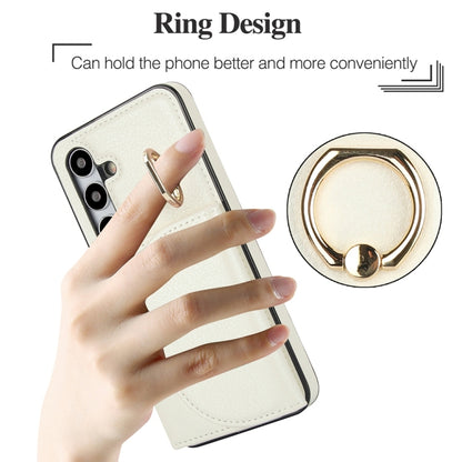 For Samsung Galaxy S25 5G Ring Holder Card Bag Skin Feel Phone Case(White) - Galaxy S25 5G Cases by buy2fix | Online Shopping UK | buy2fix