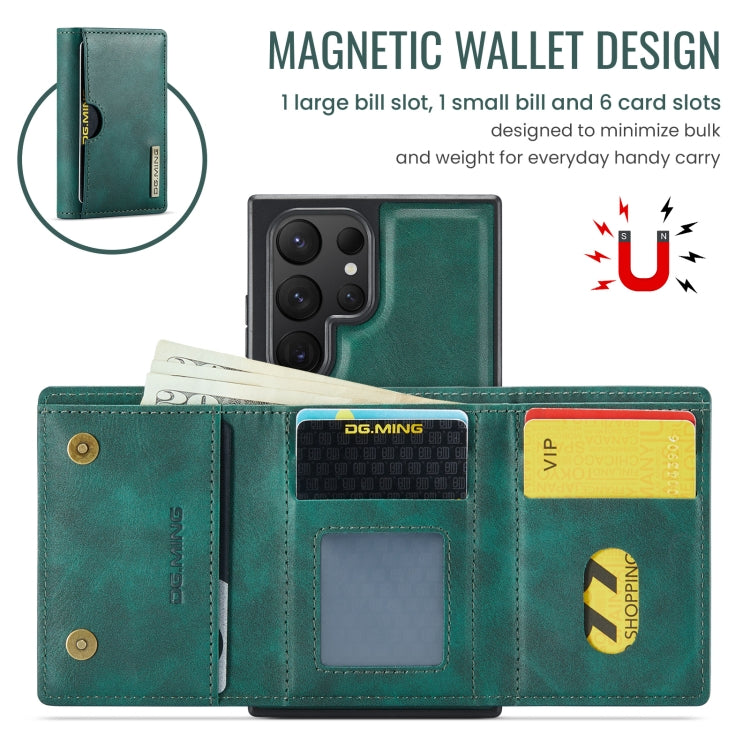 For Samsung Galaxy S24 Ultra 5G DG.MING M6 Series RFID Tri-fold Card Bag Removable Leather Phone Case(Green) - Galaxy S24 Ultra 5G Cases by DG.MING | Online Shopping UK | buy2fix