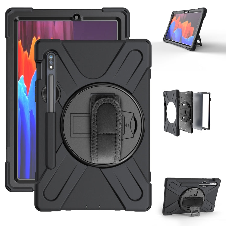 For Samsung Galaxy Tab S9 / Galaxy Tab S8 / Galaxy Tab S7 (2020) T870 Shockproof Colorful Silicone + PC Protective Case with Holder & Shoulder Strap & Hand Strap & Pen Slot(Black) - Galaxy Tab S8 Cases by buy2fix | Online Shopping UK | buy2fix