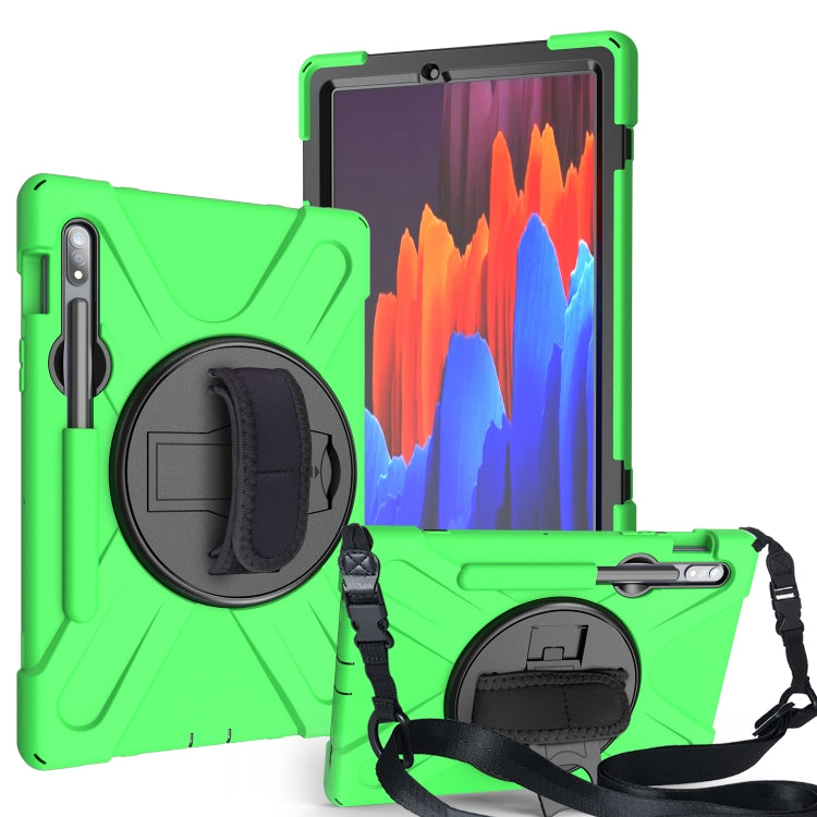 For Samsung Galaxy Tab S9 / Galaxy Tab S8 / Galaxy Tab S7 (2020) T870 Shockproof Colorful Silicone + PC Protective Case with Holder & Shoulder Strap & Hand Strap & Pen Slot(Green) - Galaxy Tab S8 Cases by buy2fix | Online Shopping UK | buy2fix