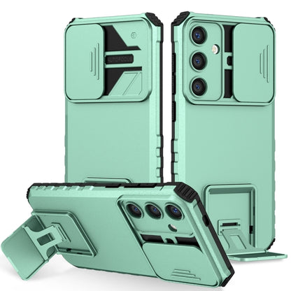 For Samsung Galaxy S25 5G Stereoscopic Holder Sliding Camshield Phone Case(Light Green) - Galaxy S25 5G Cases by buy2fix | Online Shopping UK | buy2fix