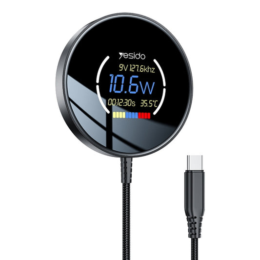 Yesido DS28 15W Smart Digital Display Magnetic Wireless Charger, Length:1.2m(Black) - Wireless Charger by Yesido | Online Shopping UK | buy2fix