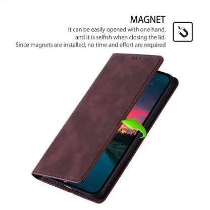 For Samsung Galaxy S25+ 5G Skin Feel Magnetic Leather Phone Case(Dark Brown) - Galaxy S25+ 5G Cases by buy2fix | Online Shopping UK | buy2fix