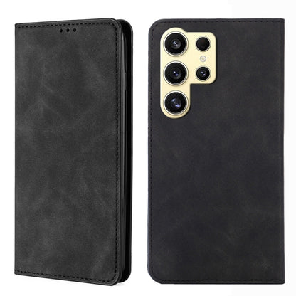 For Samsung Galaxy S25 Ultra 5G Skin Feel Magnetic Leather Phone Case(Black) - Galaxy S25 Ultra 5G Cases by buy2fix | Online Shopping UK | buy2fix