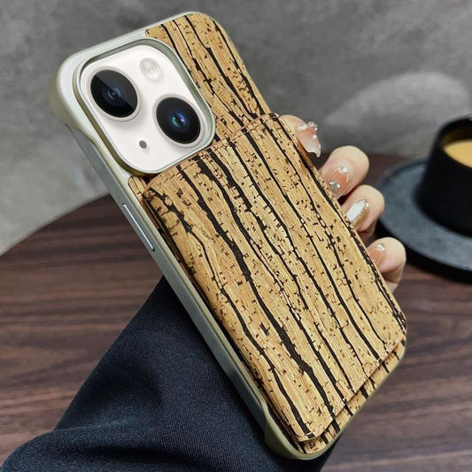 For iPhone 14 / 13 Denior D24 Paint MagSafe Card Slot Phone Case(Yellow Wood Grain) - iPhone 14 Cases by Denior | Online Shopping UK | buy2fix