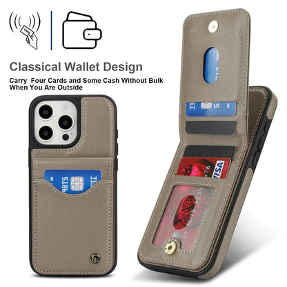 For iPhone 16 Pro AwQuer Vertical Flip Card Bag Holder Leather Phone Case(Grey) - iPhone 16 Pro Cases by Awquer | Online Shopping UK | buy2fix