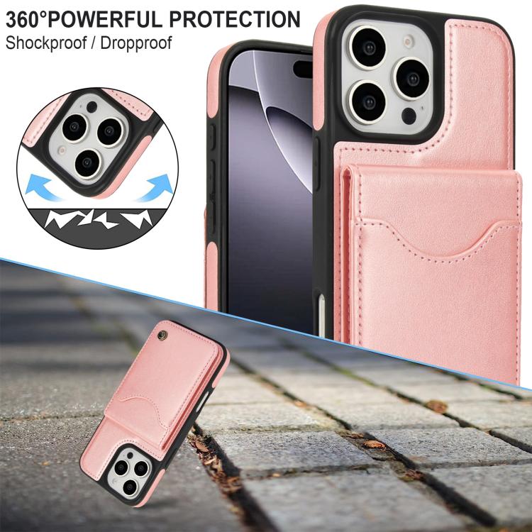 For iPhone 16 Pro AwQuer Vertical Flip Card Bag Holder Leather Phone Case(Rose Gold) - iPhone 16 Pro Cases by Awquer | Online Shopping UK | buy2fix