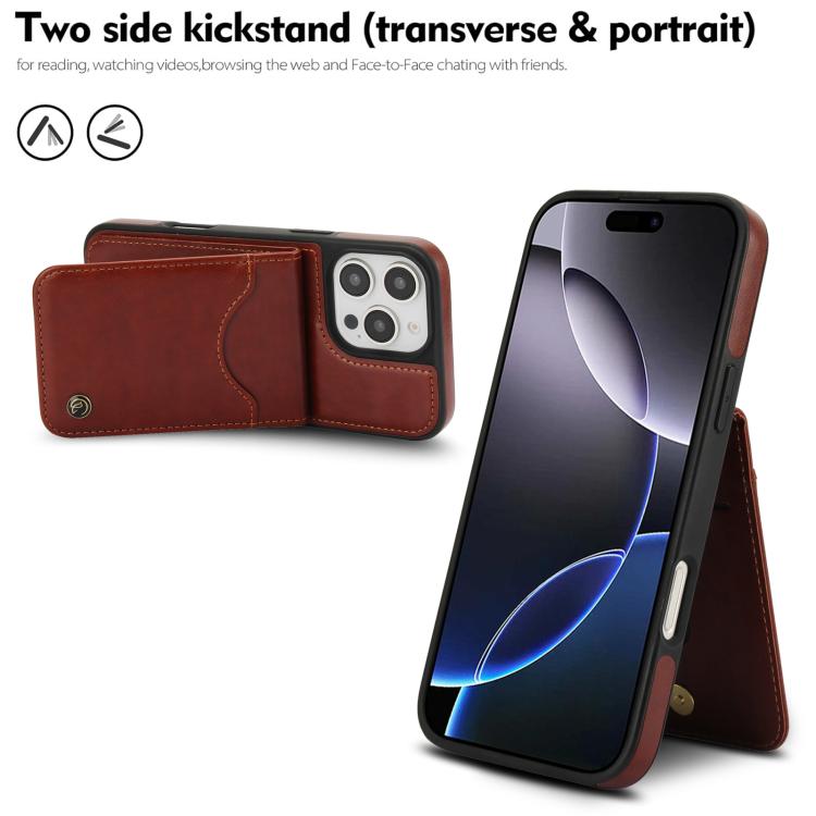 For iPhone 16 Pro AwQuer Vertical Flip Card Bag Holder Leather Phone Case(Brown) - iPhone 16 Pro Cases by Awquer | Online Shopping UK | buy2fix