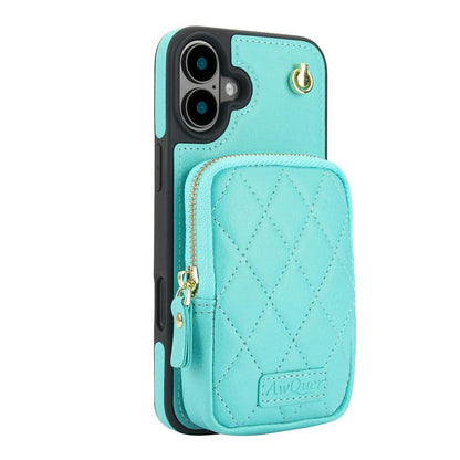 For iPhone 16 Plus AwQuer Crossbody Zipper Wallet Bag Litchi Leather Phone Case(Mint Green) - iPhone 16 Plus Cases by Awquer | Online Shopping UK | buy2fix