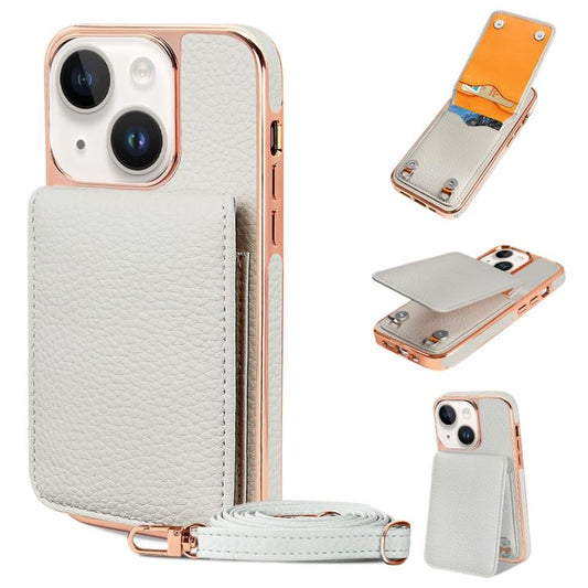 For iPhone 13 VIETAO Litchi Texture Wallet PU Phone Case with Lanyard(White) - iPhone 13 Cases by VIETAO | Online Shopping UK | buy2fix