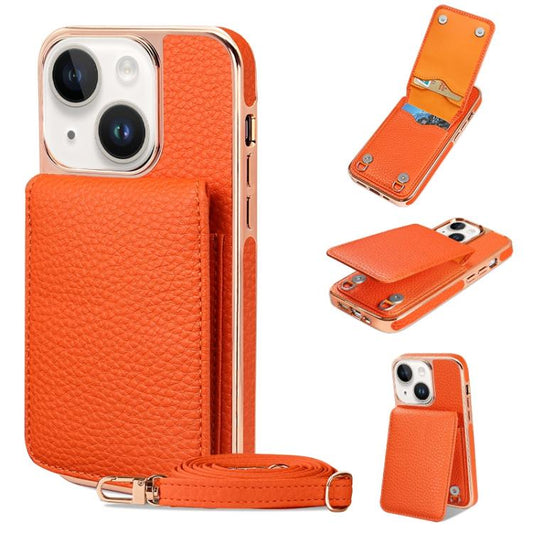 For iPhone 13 VIETAO Litchi Texture Wallet PU Phone Case with Lanyard(Orange) - iPhone 13 Cases by VIETAO | Online Shopping UK | buy2fix