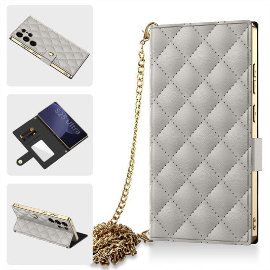 For Samsung Galaxy S25 Ultra 5G GKK Plating Diamond Texture Leather Phone Case With Crossbody Chain(Titanium Gray) - Galaxy S25 Ultra 5G Cases by GKK | Online Shopping UK | buy2fix