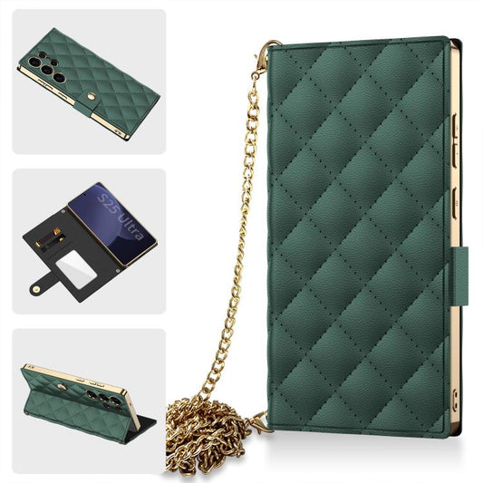 For Samsung Galaxy S25 Ultra 5G GKK Plating Diamond Texture Leather Phone Case With Crossbody Chain(Emerald) - Galaxy S25 Ultra 5G Cases by GKK | Online Shopping UK | buy2fix