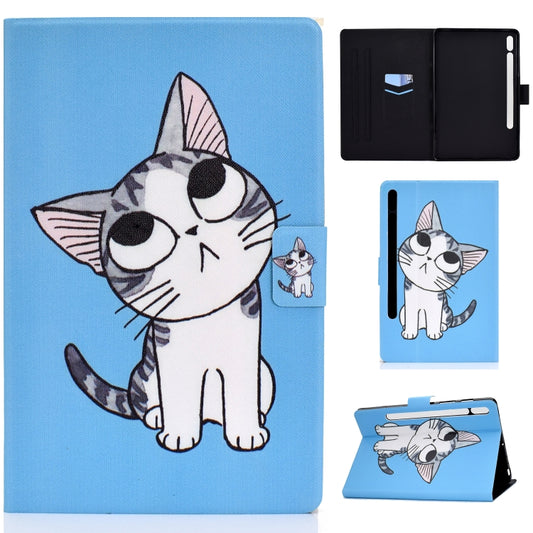 For Samsung Galaxy Tab S7 11.0 T870 Colored Drawing Pattern Voltage Horizontal Flip Black TPU + PU Leather Case with Holder & Card Slots & Anti-skid Strip & Sleep / Wake-up Function(Blue Background Cat) - Other Galaxy Tab PC by buy2fix | Online Shopping UK | buy2fix