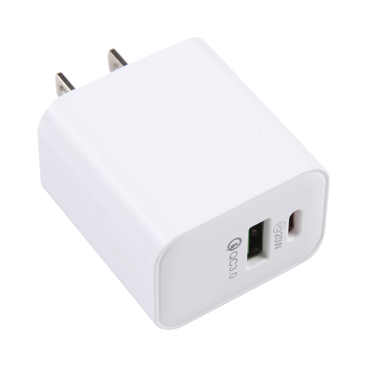 LZ-105A+C PD 20W USB-C/Type-C+QC 3.0 USB Ports Dot Pattern Travel Charger, US Plug(White) - USB Charger by buy2fix | Online Shopping UK | buy2fix