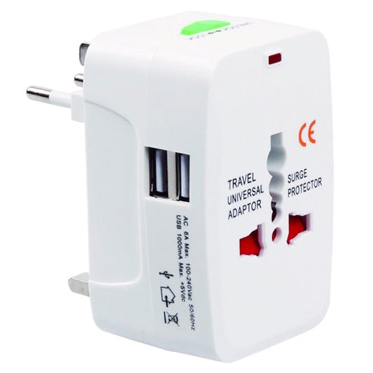 110-250V Multi-function Travel Universal Converter with Dual USB Interfaces, EU / UK / US / AU Plug(White) - USB Charger by buy2fix | Online Shopping UK | buy2fix