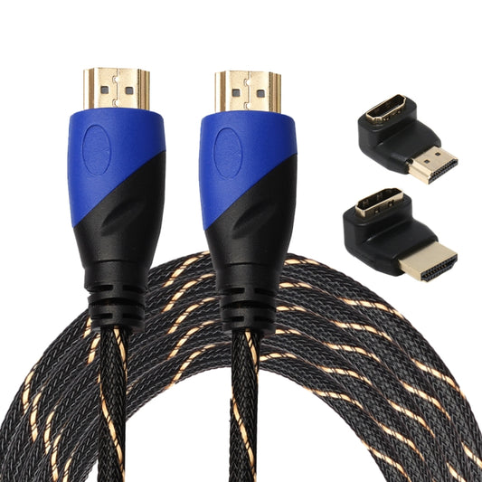 5m HDMI 1.4 Version 1080P Woven Net Line Blue Black Head HDMI Male to HDMI Male Audio Video Connector Adapter Cable with 2 Bending HDMI Adapter Set - Cable by buy2fix | Online Shopping UK | buy2fix