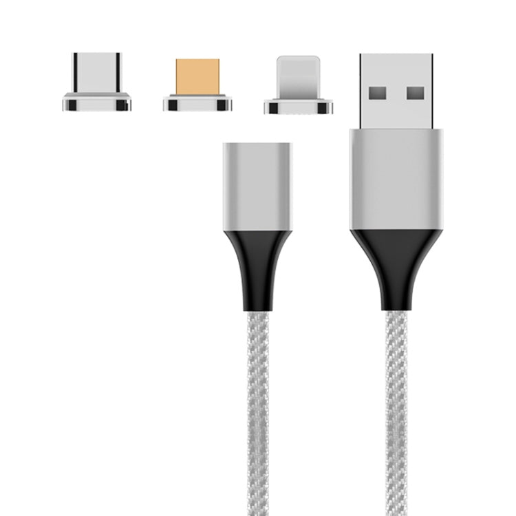 M11 3 in 1 3A USB to 8 Pin + Micro USB + USB-C / Type-C Nylon Braided Magnetic Data Cable, Cable Length: 1m (Silver) - Charging Cable & Head by buy2fix | Online Shopping UK | buy2fix