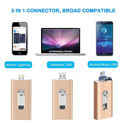 RQW-02 3 in 1 USB 2.0 & 8 Pin & Micro USB 64GB Flash Drive(Gold) - U Disk & Card Reader by buy2fix | Online Shopping UK | buy2fix