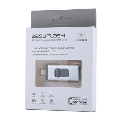 easyflash RQW-01B 3 in 1 USB 2.0 & 8 Pin & Micro USB 16GB Flash Drive(Silver) - U Disk & Card Reader by buy2fix | Online Shopping UK | buy2fix