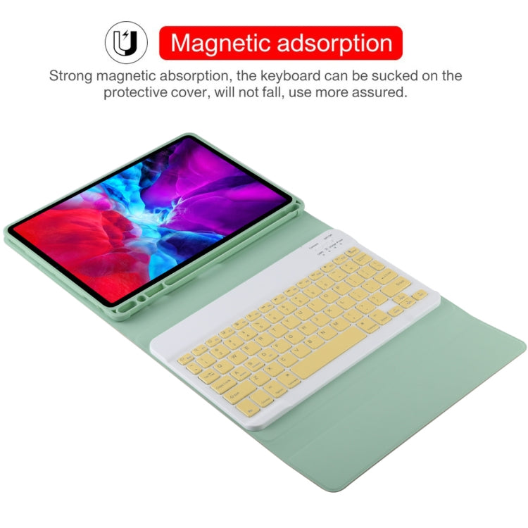 TG11B Detachable Bluetooth Yellow Keyboard + Microfiber Leather Tablet Case for iPad Pro 11 inch (2020), with Pen Slot & Holder (Green) - For iPad Pro by buy2fix | Online Shopping UK | buy2fix