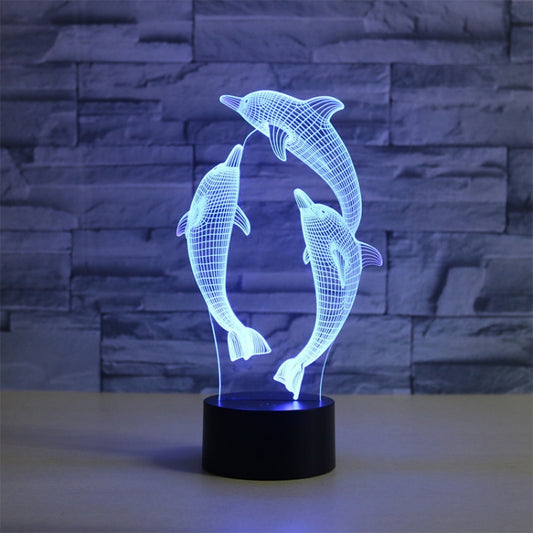 Three Dolphins Shape 3D Colorful LED Vision Light Table Lamp, Charging Touch Version - Novelty Lighting by buy2fix | Online Shopping UK | buy2fix