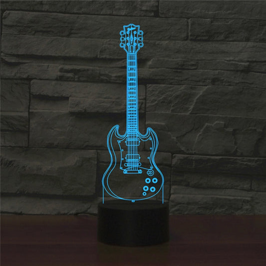 Five-string Guitar Shape 3D Colorful LED Vision Light Table Lamp, 16 Colors Remote Control Version - Novelty Lighting by buy2fix | Online Shopping UK | buy2fix