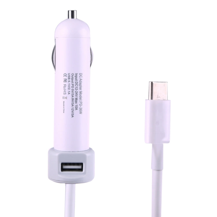 36W 5V 9V 12V 15V 3A DC USB-C / Type-C Car Adapter with 1 USB Port for Apple Macbook A1534, Length: 2m(White) - Cable & Adapter by buy2fix | Online Shopping UK | buy2fix