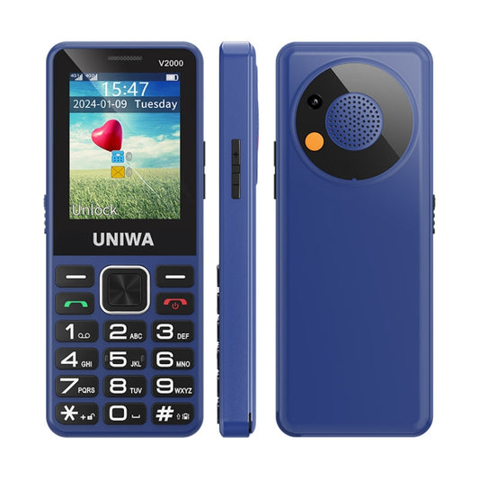 UNIWA V2000 Elder Keypad Phone, 2.4 inch Unisoc T107, 1700mAh Battery, LED Flashlight, SOS, Network: 4G, EU Plug (Blue) - UNIWA by UNIWA | Online Shopping UK | buy2fix