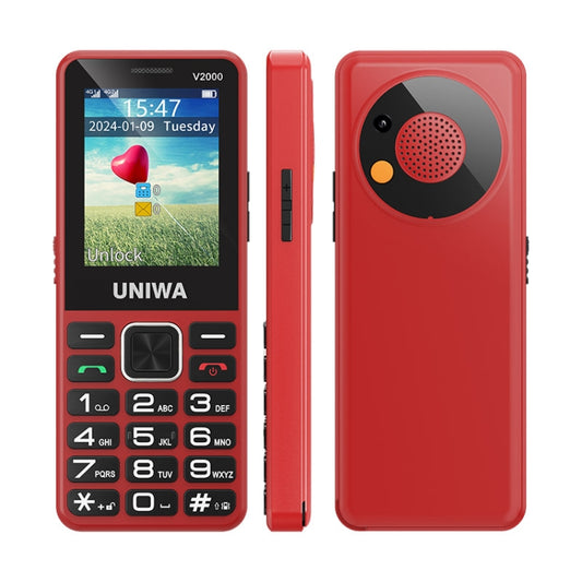 UNIWA V2000 Elder Keypad Phone, 2.4 inch Unisoc T107, 1700mAh Battery, LED Flashlight, SOS, Network: 4G, EU Plug (Red) - UNIWA by UNIWA | Online Shopping UK | buy2fix