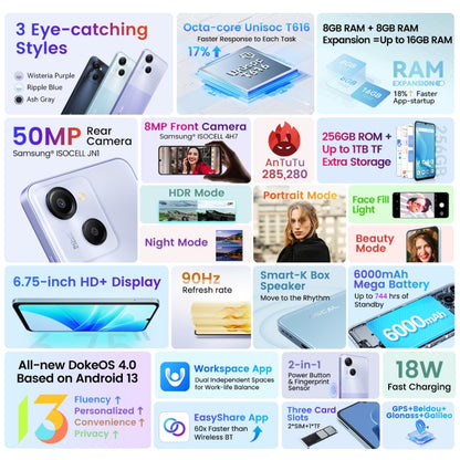 [HK Warehouse] Blackview Oscal MODERN 8, 8GB+256GB, Fingerprint Identification, 6.75 inch Android 13 Unisoc T616 Octa Core up to 2.2GHz, Network: 4G, OTG (Tarnish) - Blackview by Blackview | Online Shopping UK | buy2fix
