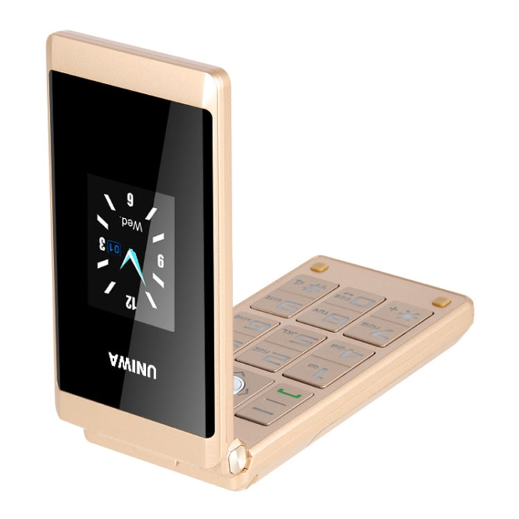 UNIWA X28 Dual-screen Flip Phone, 2.8 inch + 1.77 inch, MT6261D, Support Bluetooth, FM, SOS, GSM, Dual SIM(Gold) - UNIWA by UNIWA | Online Shopping UK | buy2fix