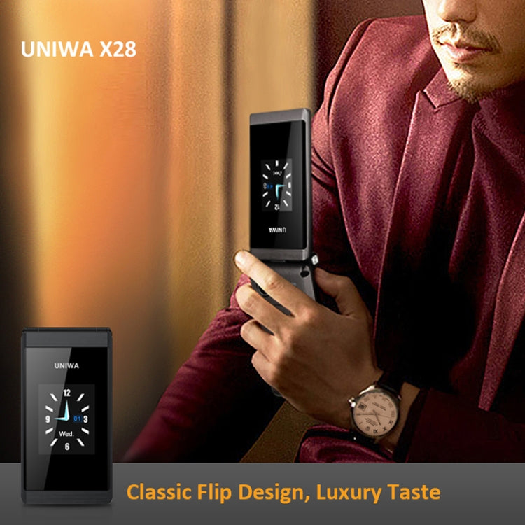 UNIWA X28 Dual-screen Flip Phone, 2.8 inch + 1.77 inch, MT6261D, Support Bluetooth, FM, SOS, GSM, Dual SIM(Gold) - UNIWA by UNIWA | Online Shopping UK | buy2fix