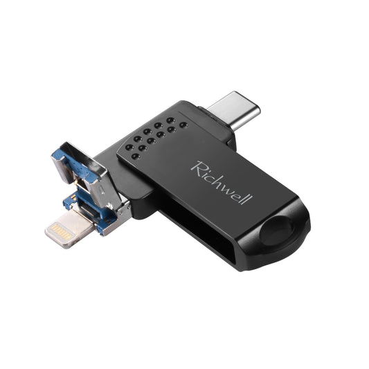 Richwell 16G Type-C + 8 Pin + USB 3.0 Metal Flash Disk with OTG Function(Black) - U Disk & Card Reader by Richwell | Online Shopping UK | buy2fix