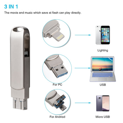 Richwell 3 in 1 16G Micro USB + 8 Pin + USB 3.0 Metal Rotating Push-pull Flash Disk with OTG Function(Silver) - U Disk & Card Reader by Richwell | Online Shopping UK | buy2fix