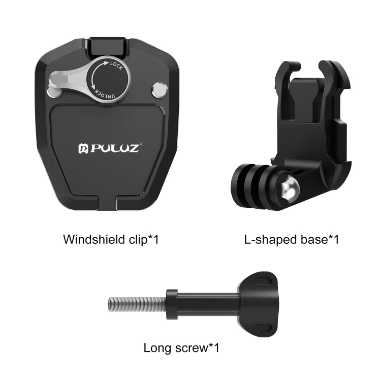 PULUZ Motorcycle Windshield Action Camera Mount Clip for GoPro Hero12 Black / DJI Osmo Action 4 / Insta360 X4 / Ace Pro and Other Action Cameras (Black) - Holder by PULUZ | Online Shopping UK | buy2fix