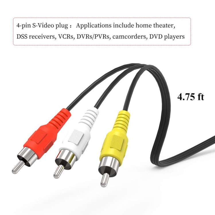 4 Pin S-Video to 3 RCA AV TV Male Cable Converter Adapter, Length: 1.5M(Black) - Cables by buy2fix | Online Shopping UK | buy2fix