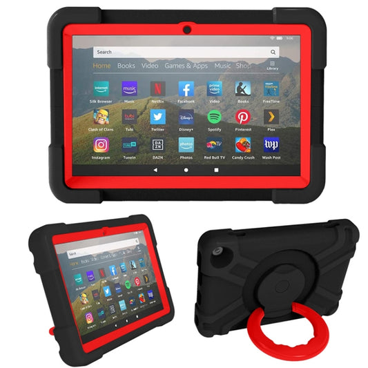 For Amazon Kindle Fire HD8 (2020) PC + Silicone Shockproof Combination Case with 360 Degree Rotating Holder & Handle(Black + Red) -  by buy2fix | Online Shopping UK | buy2fix