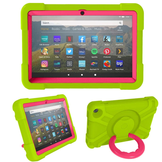 For Amazon Kindle Fire HD8 (2020) PC + Silicone Shockproof Combination Case with 360 Degree Rotating Holder & Handle(Glass Green + Rose Red) -  by buy2fix | Online Shopping UK | buy2fix