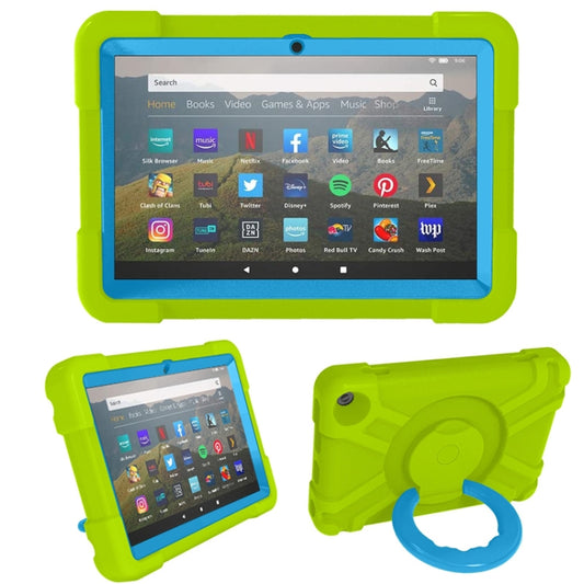 For Amazon Kindle Fire HD8 (2020) PC + Silicone Shockproof Combination Case with 360 Degree Rotating Holder & Handle(Glass Green + Blue) -  by buy2fix | Online Shopping UK | buy2fix