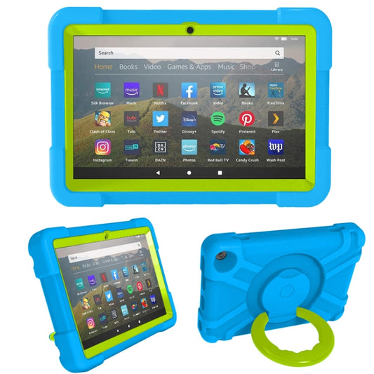 For Amazon Kindle Fire HD8 (2020) PC + Silicone Shockproof Combination Case with 360 Degree Rotating Holder & Handle(Blue + Grass Green) -  by buy2fix | Online Shopping UK | buy2fix