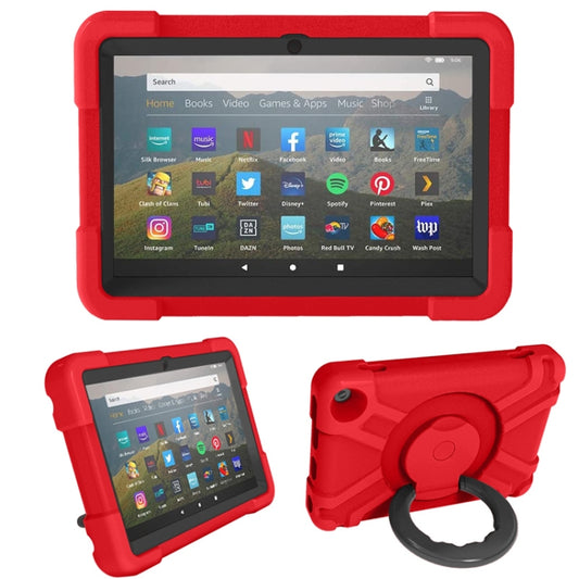 For Amazon Kindle Fire HD8 (2020) PC + Silicone Shockproof Combination Case with 360 Degree Rotating Holder & Handle(Red + Black) -  by buy2fix | Online Shopping UK | buy2fix