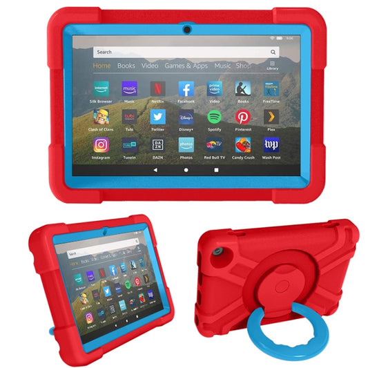 For Amazon Kindle Fire HD8 (2020) PC + Silicone Shockproof Combination Case with 360 Degree Rotating Holder & Handle(Red + Blue) -  by buy2fix | Online Shopping UK | buy2fix