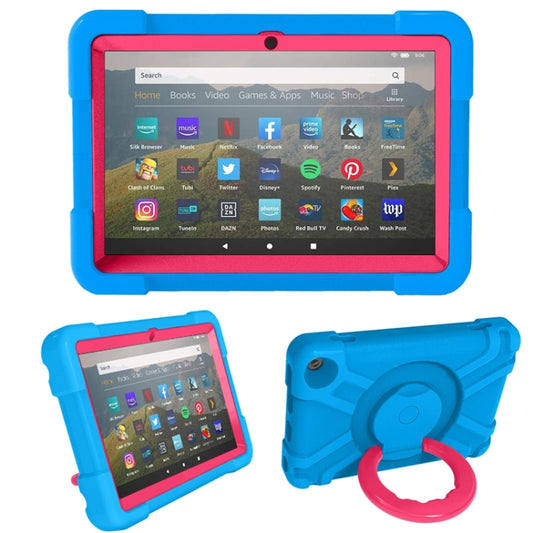 For Amazon Kindle Fire HD8 (2020) PC + Silicone Shockproof Combination Case with 360 Degree Rotating Holder & Handle(Blue + Rose Red) -  by buy2fix | Online Shopping UK | buy2fix