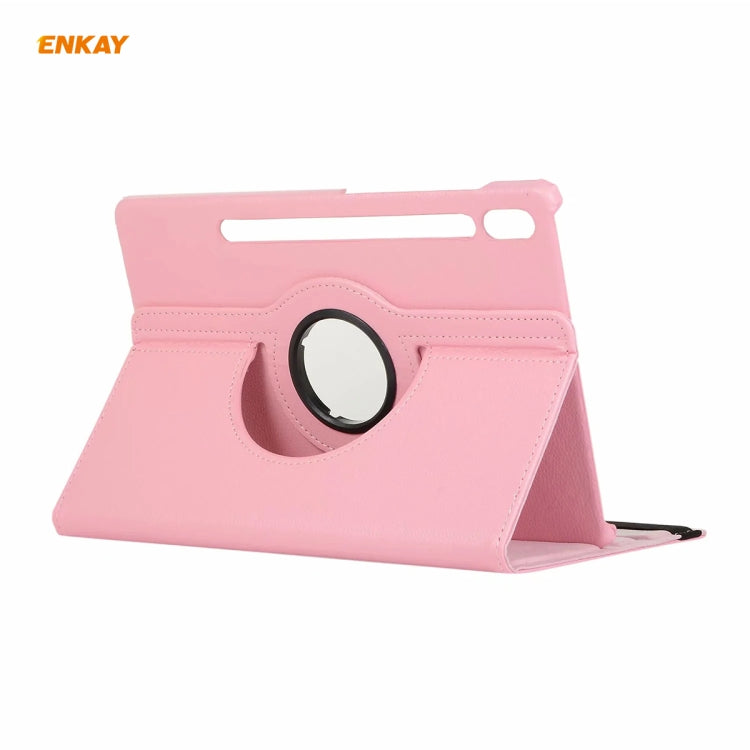 ENKAY for Samsung Galaxy Tab S8 / Galaxy Tab S7 11.0 T870 / T875 ENK-8012 360 Degree Rotation Litchi Texture Horizontal Flip PU Leather Smart Case with Holder & Sleep / Wake-up(Pink) - Galaxy Tab S8 Cases by ENKAY | Online Shopping UK | buy2fix