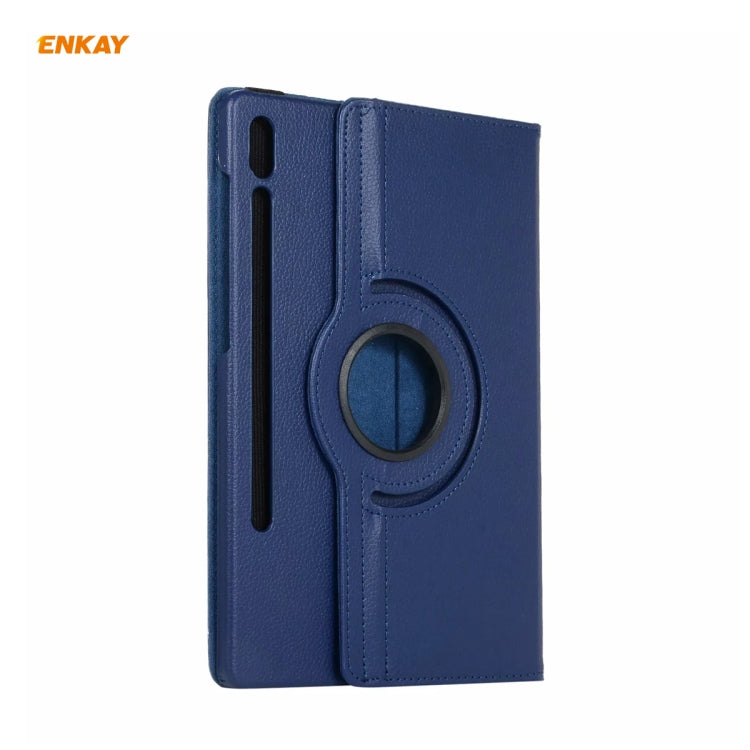 ENKAY for Samsung Galaxy Tab S8 / Galaxy Tab S7 11.0 T870 / T875 ENK-8012 360 Degree Rotation Litchi Texture Horizontal Flip PU Leather Smart Case with Holder & Sleep / Wake-up(Dark Blue) - Galaxy Tab S8 Cases by ENKAY | Online Shopping UK | buy2fix