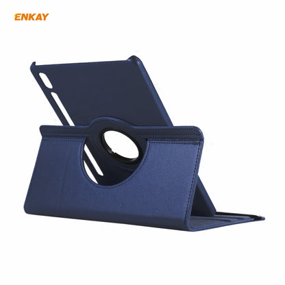 ENKAY for Samsung Galaxy Tab S8 / Galaxy Tab S7 11.0 T870 / T875 ENK-8012 360 Degree Rotation Litchi Texture Horizontal Flip PU Leather Smart Case with Holder & Sleep / Wake-up(Dark Blue) - Galaxy Tab S8 Cases by ENKAY | Online Shopping UK | buy2fix