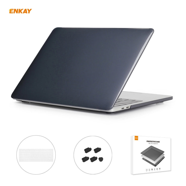 ENKAY 3 in 1 Crystal Laptop Protective Case + EU Version TPU Keyboard Film + Anti-dust Plugs Set for MacBook Pro 13.3 inch A1706 / A1989 / A2159 (with Touch Bar)(Black) - MacBook Pro Cases by ENKAY | Online Shopping UK | buy2fix