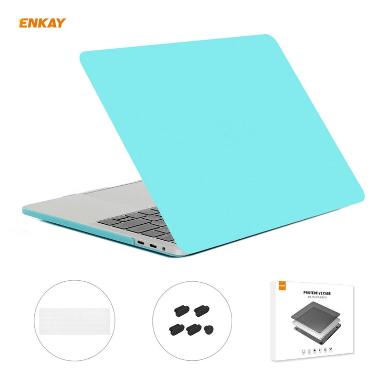 ENKAY 3 in 1 Matte Laptop Protective Case + EU Version TPU Keyboard Film + Anti-dust Plugs Set for MacBook Pro 13.3 inch A1706 / A1989 / A2159 (with Touch Bar)(Cyan) - MacBook Pro Cases by ENKAY | Online Shopping UK | buy2fix