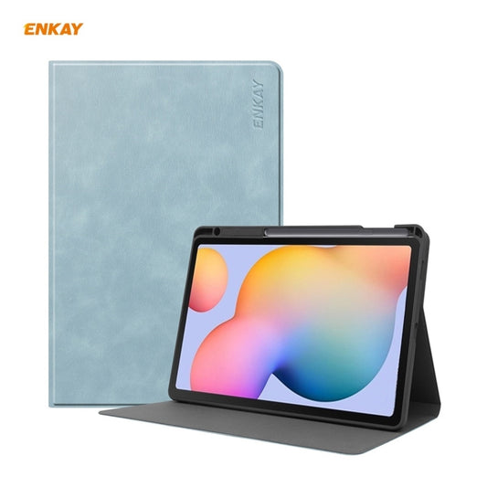 ENKAY ENK-8025 Cow Texture PU Leather + TPU Smart Case with Pen Slot for Samsung Galaxy Tab S6 Lite P610 / P615 / Tab S6 Lite 2022 / P613 / P619(Sky Blue) - Tab S6 Lite P610 / P615 by ENKAY | Online Shopping UK | buy2fix